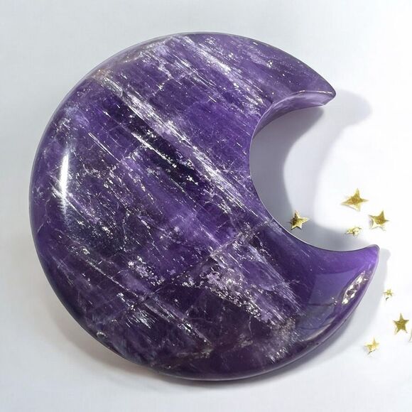 Amethyst Crystal Crescent‎ Moon Carving Meditation Stone (12) - Picture 1 of 10